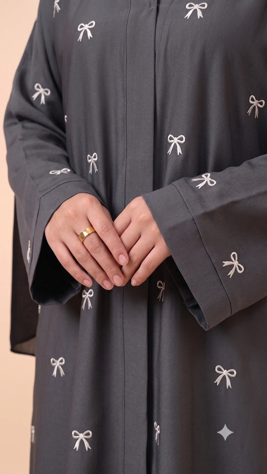 Bow Drop Abaya - Grey