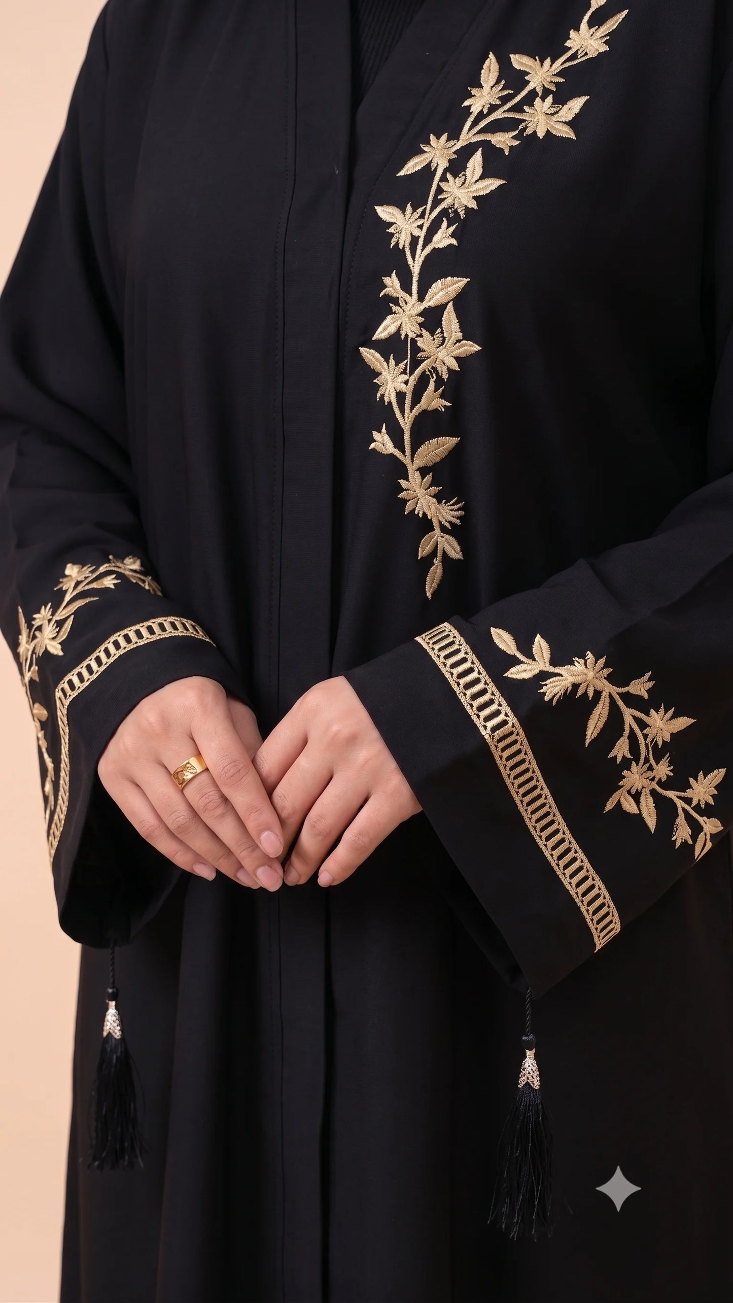 Flora Vine Abaya - Black