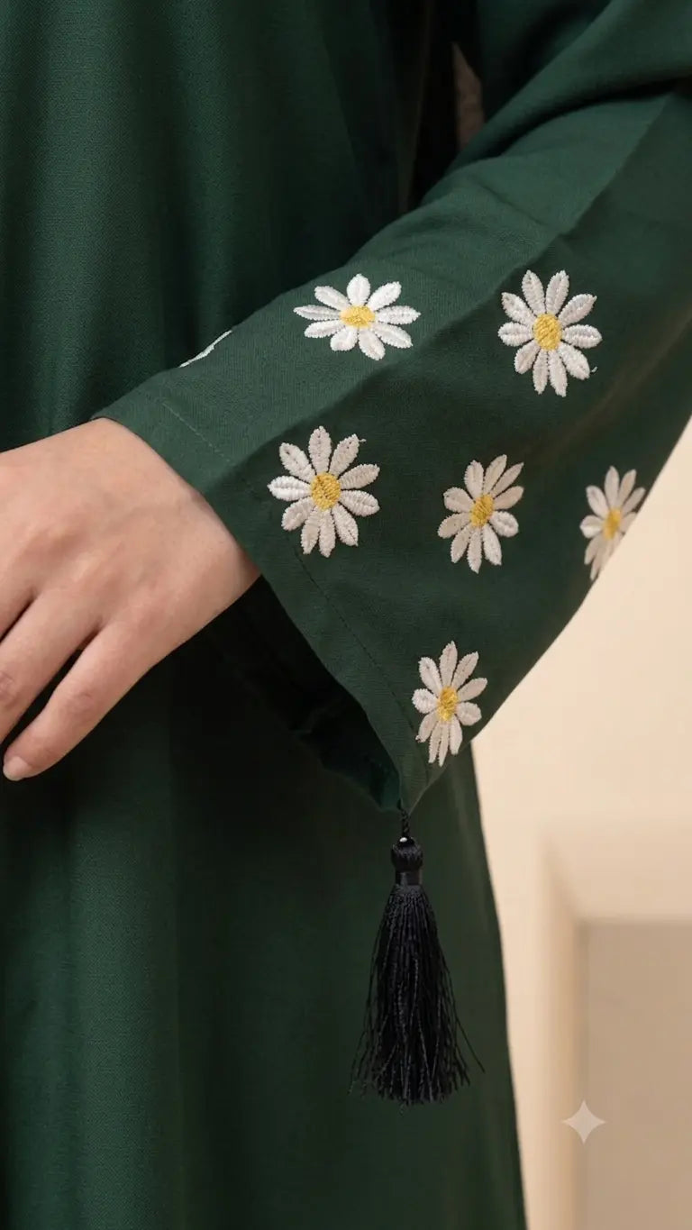 Daisy Drop Abaya - Green