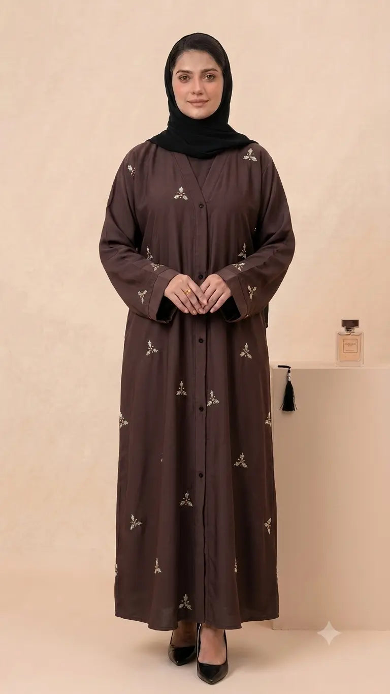 Sapphire Bloom Abaya - Brown