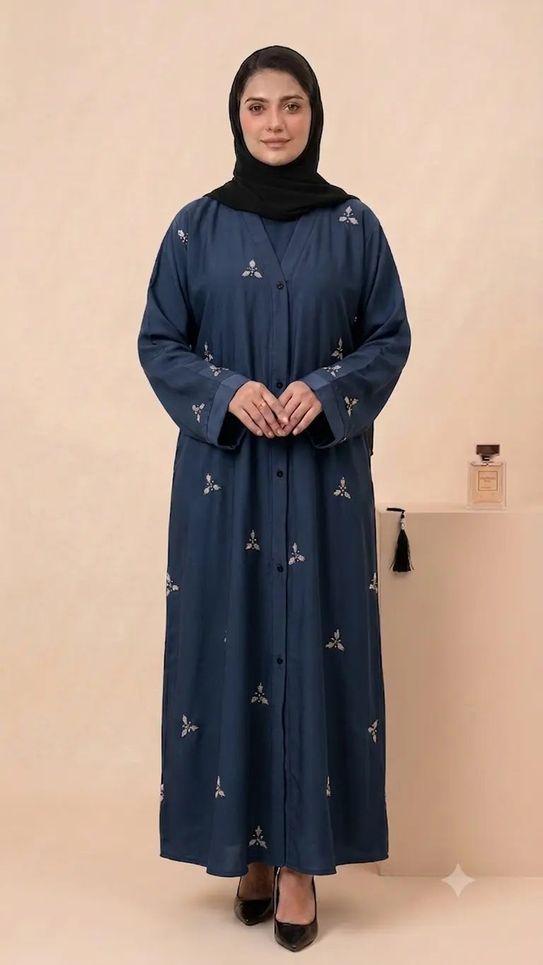 Sapphire Bloom Abaya - Navy