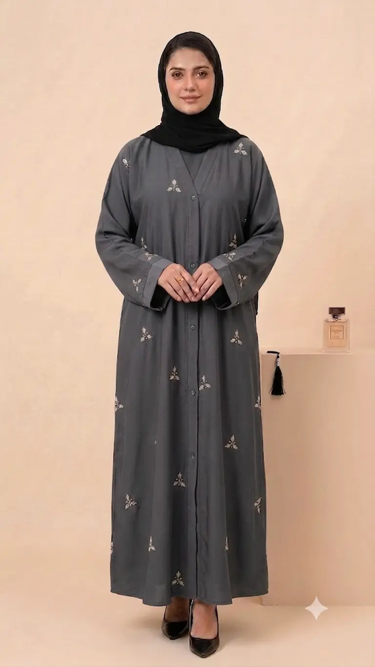 Sapphire Bloom Abaya - Grey