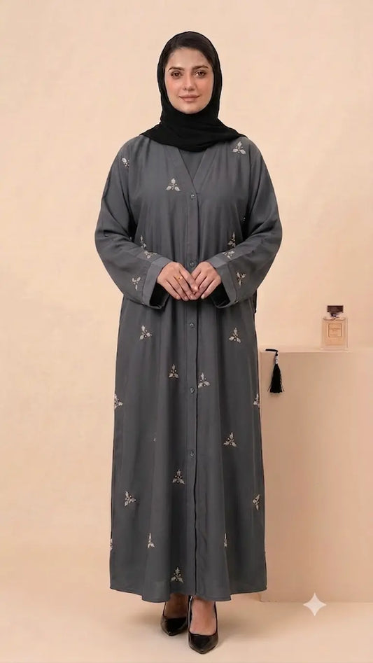 Sapphire Bloom Abaya - Grey