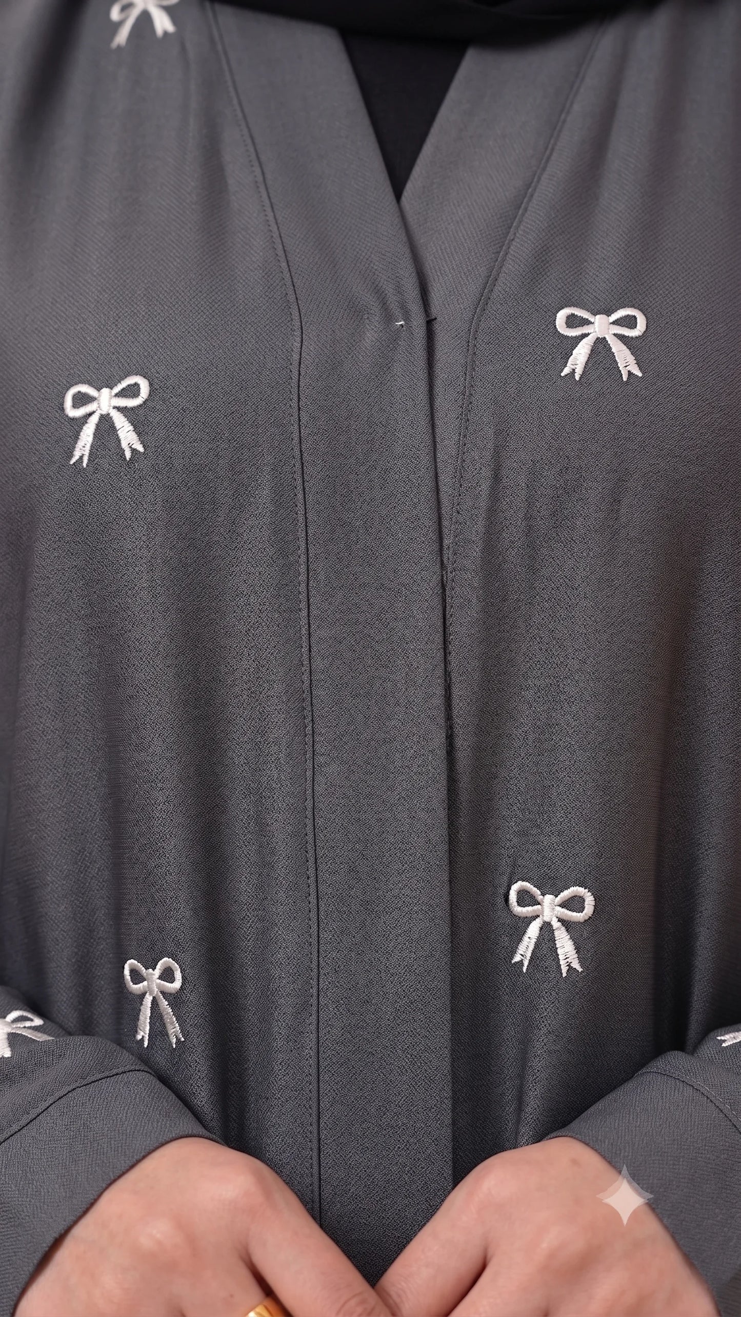 Bow Drop Abaya - Grey