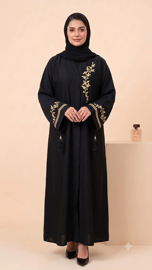 Flora Vine Abaya - Black