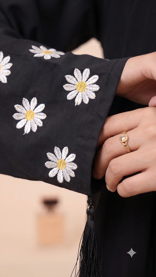 Daisy Drop Abaya - Black