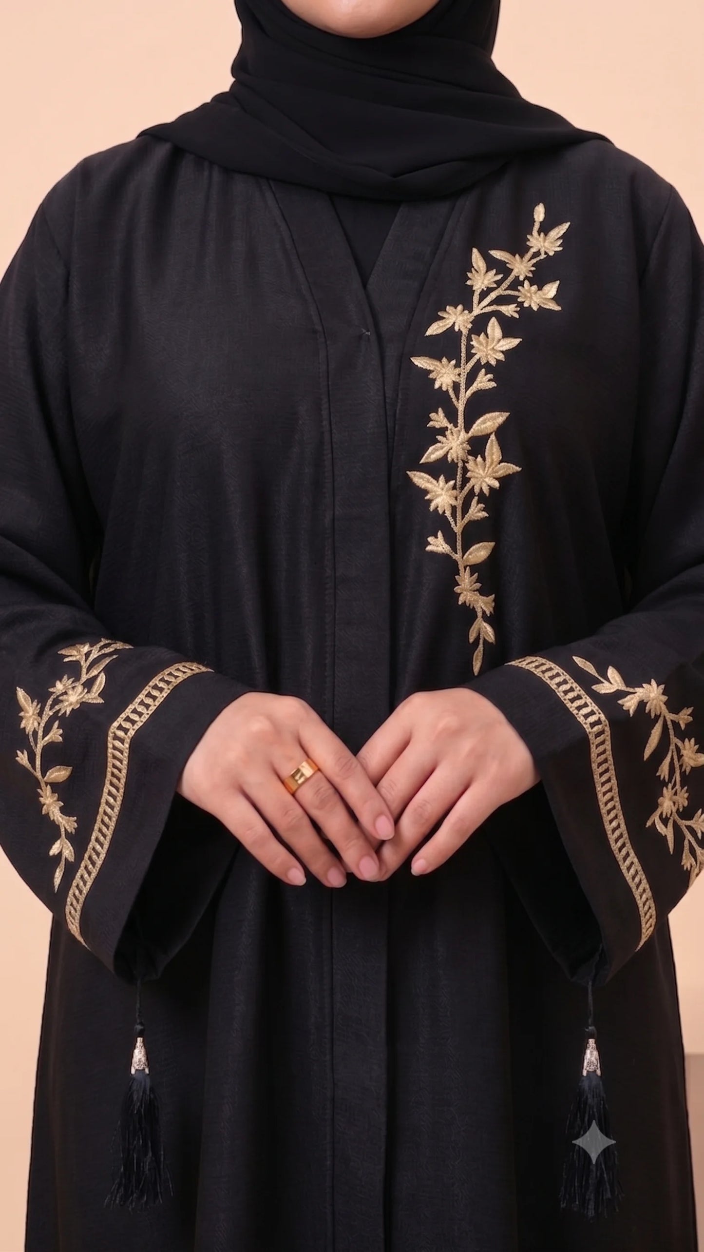 Flora Vine Abaya - Black
